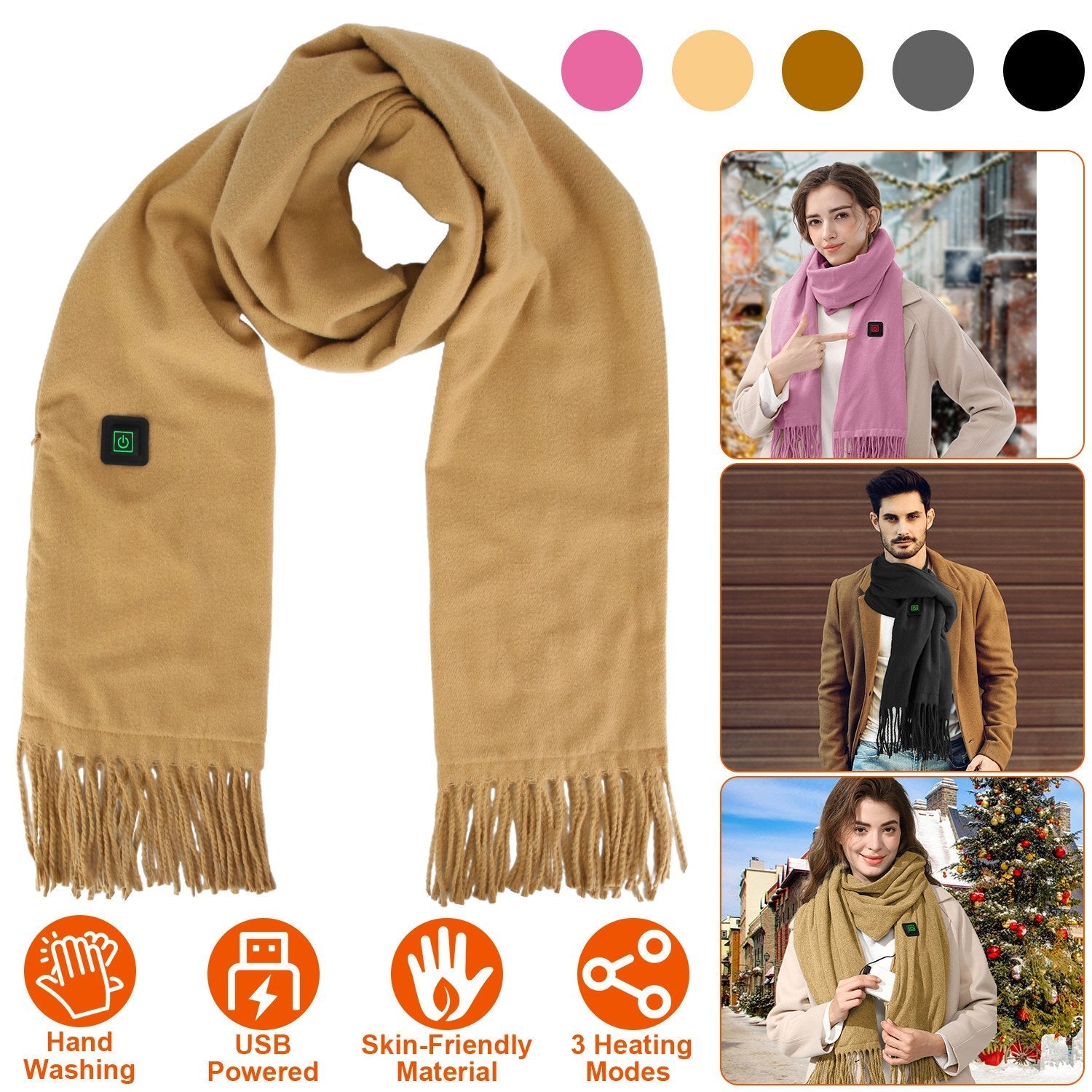 Electric Heated Winter Scarf USB Heating Neck Wrap Unisex Heated Neck Shawl Soft Warm Scarves 3 Heating Modes for Outdoor Cycling Skiing Skating - OVERLANDERS Outfitter