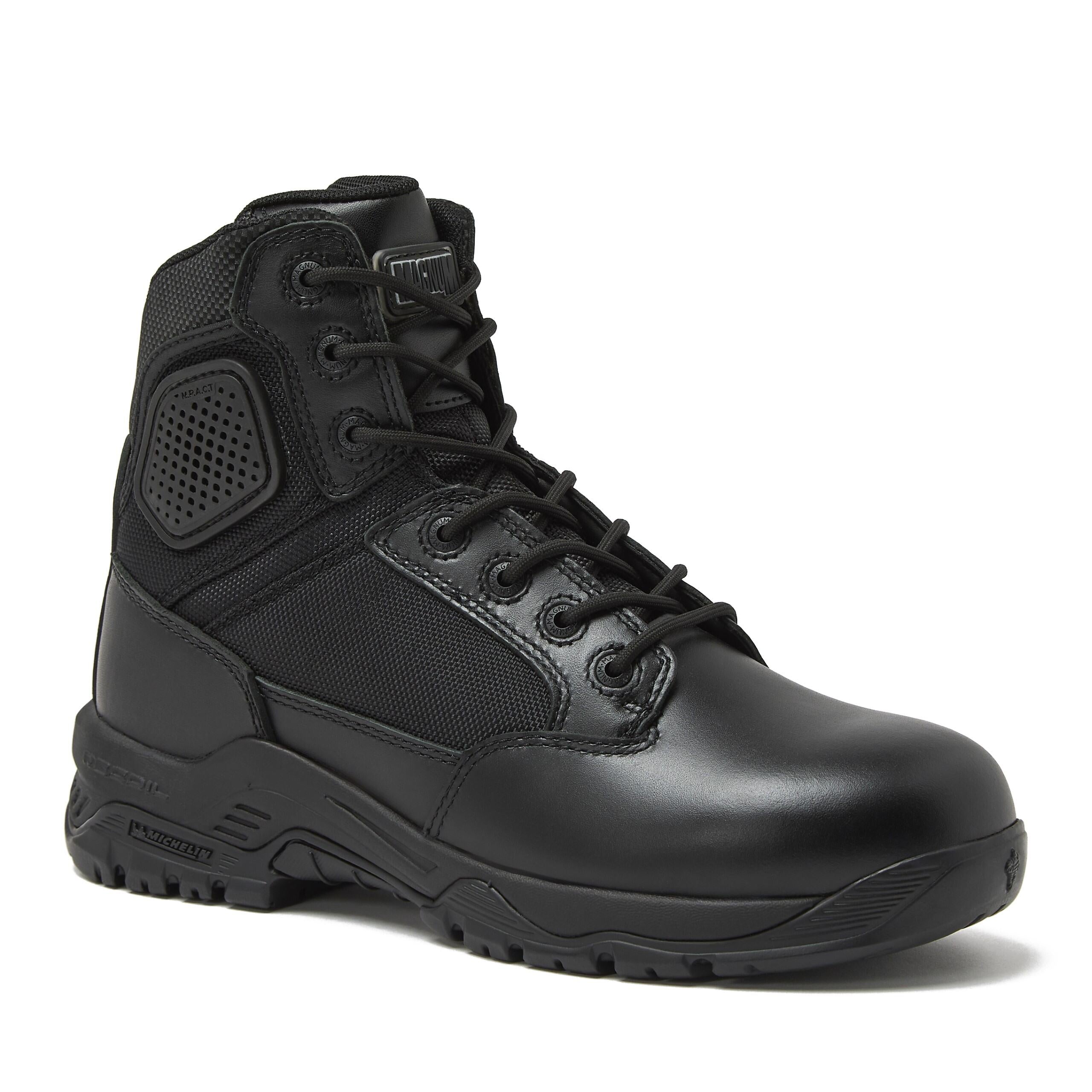 Magnum Boots Strike Force 6-inch tactical boots shown from side, featuring durable leather and rugged sole for outdoor and work use.