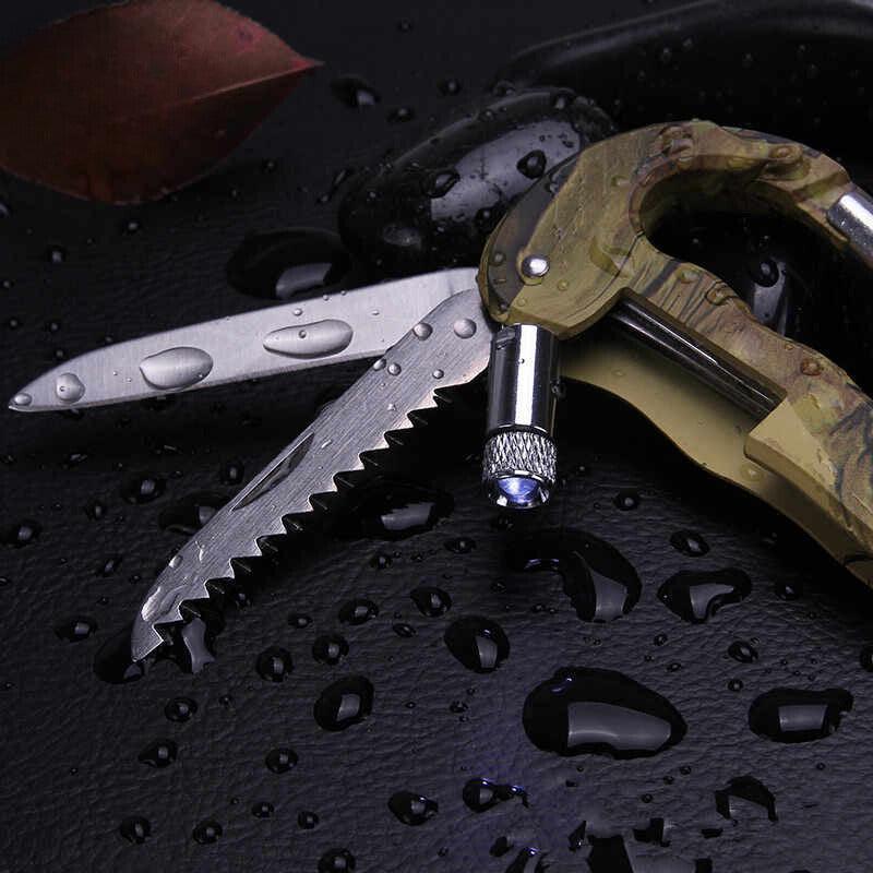 Camouflage outdoor multifunctional carabiner by Bean's Moto Booth with sturdy metal clip and versatile design for outdoor activities