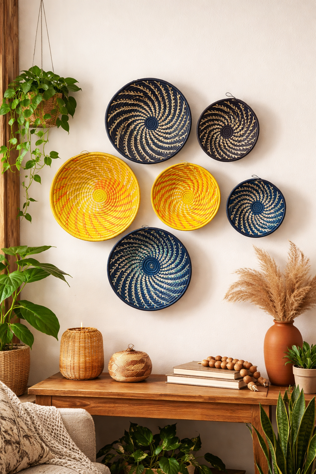 Large black and white woven African basket by Reflektion Design, showcasing intricate patterns and traditional craftsmanship.