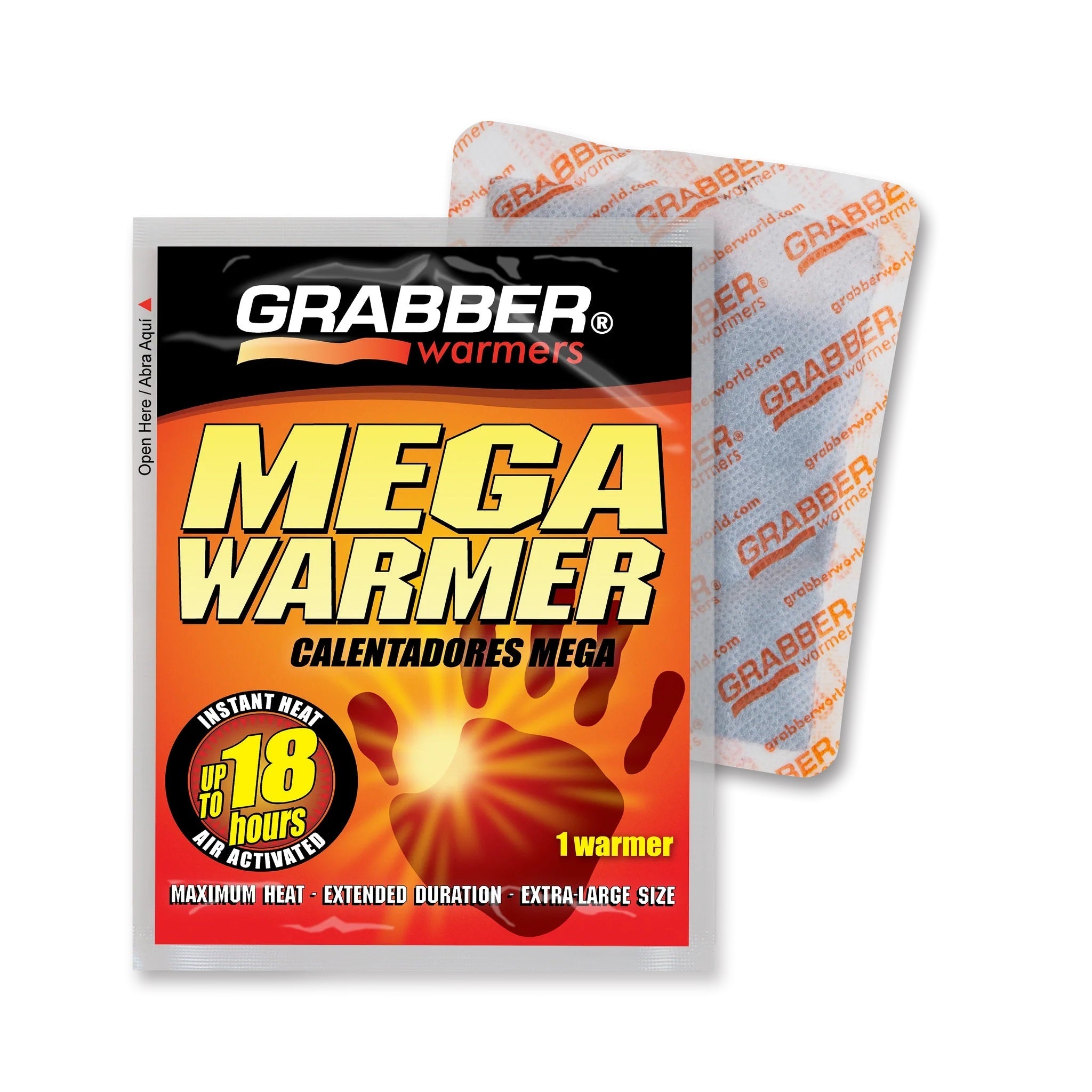 Air-activated Quakekits Grabber Mega Warmer body warmer providing 18 hours of heat for shelter and outdoor warmth.