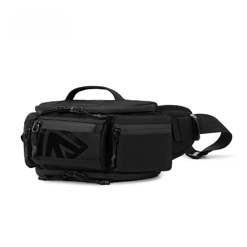 Albers™ 3-in-1 motorcycle waist bag by Bean's Moto Booth, compact black motorcycle bag with adjustable strap and multiple compartments.