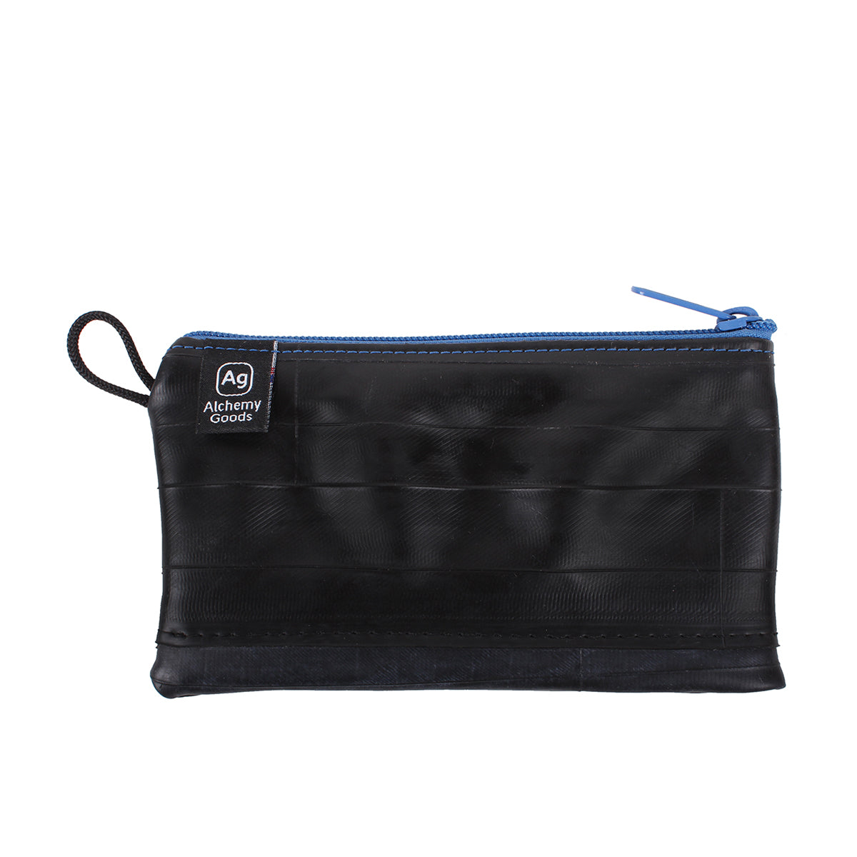 Electric blue mid-size zipper pouch with liner from ZEITBIKE Alchemy Goods Bags & Panniers, showing the zip closure and interior lining.