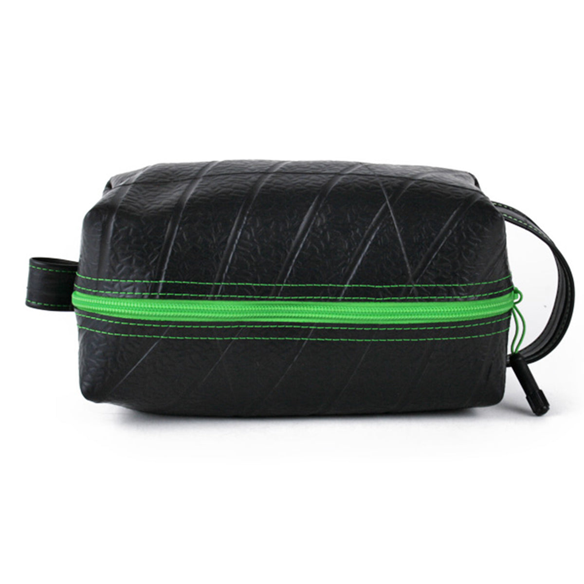 Alchemy Goods Elliott Large Travel Kit by ZEITBIKE in lime, showing durable fabric bag with zipper compartments and travel accessories inside.