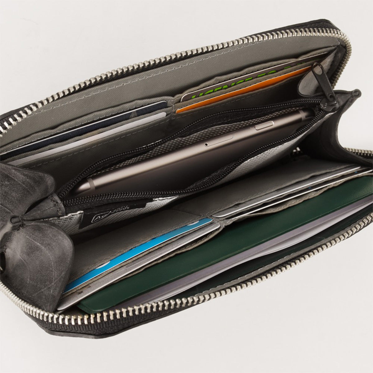 Grey Alchemy Goods Fauntleroy Clutch wallet from ZEITBIKE, featuring a zip closure and sleek design for everyday use.