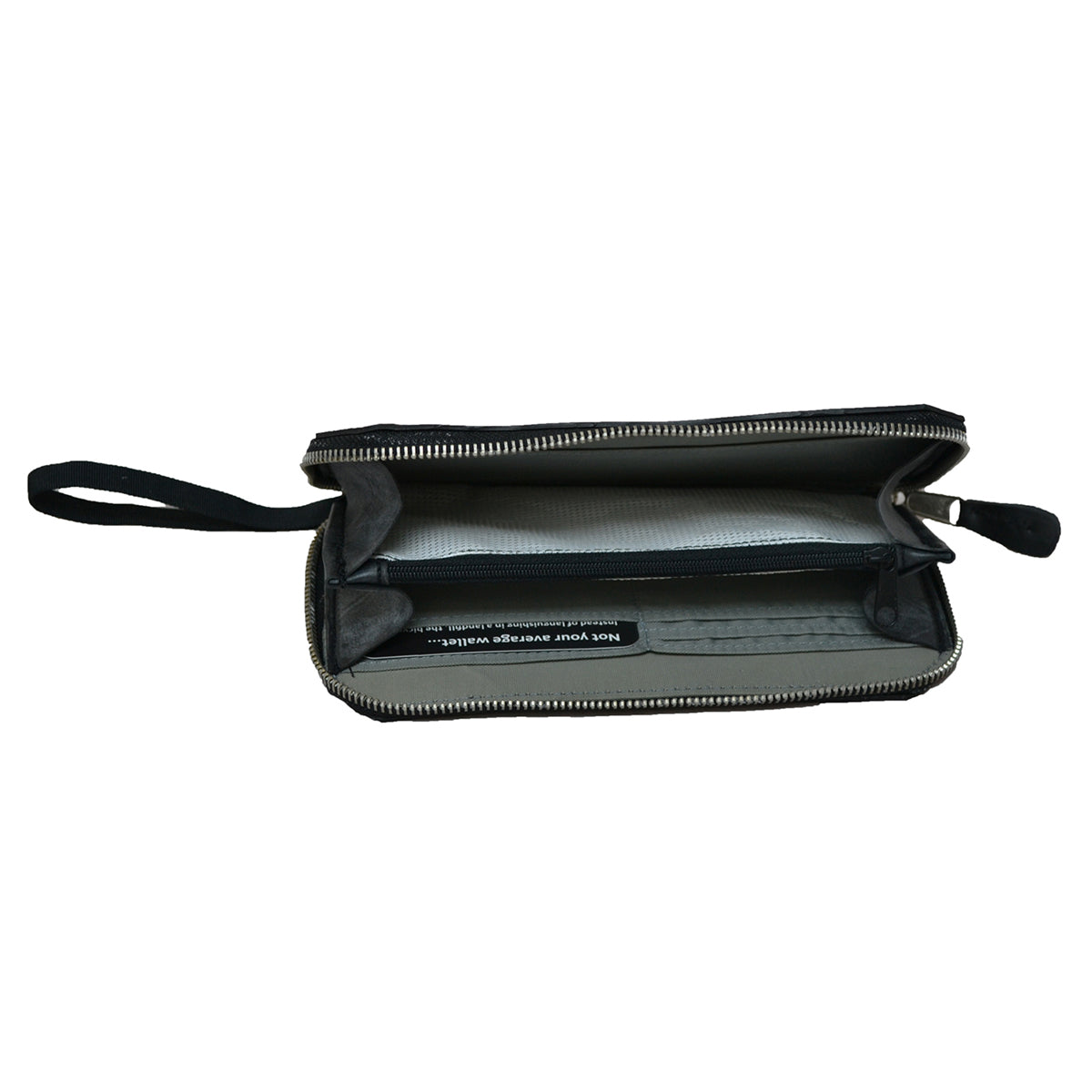 Grey ZEITBIKE Alchemy Goods Fauntleroy Clutch wallet with zipper closure, crafted for style and functionality.