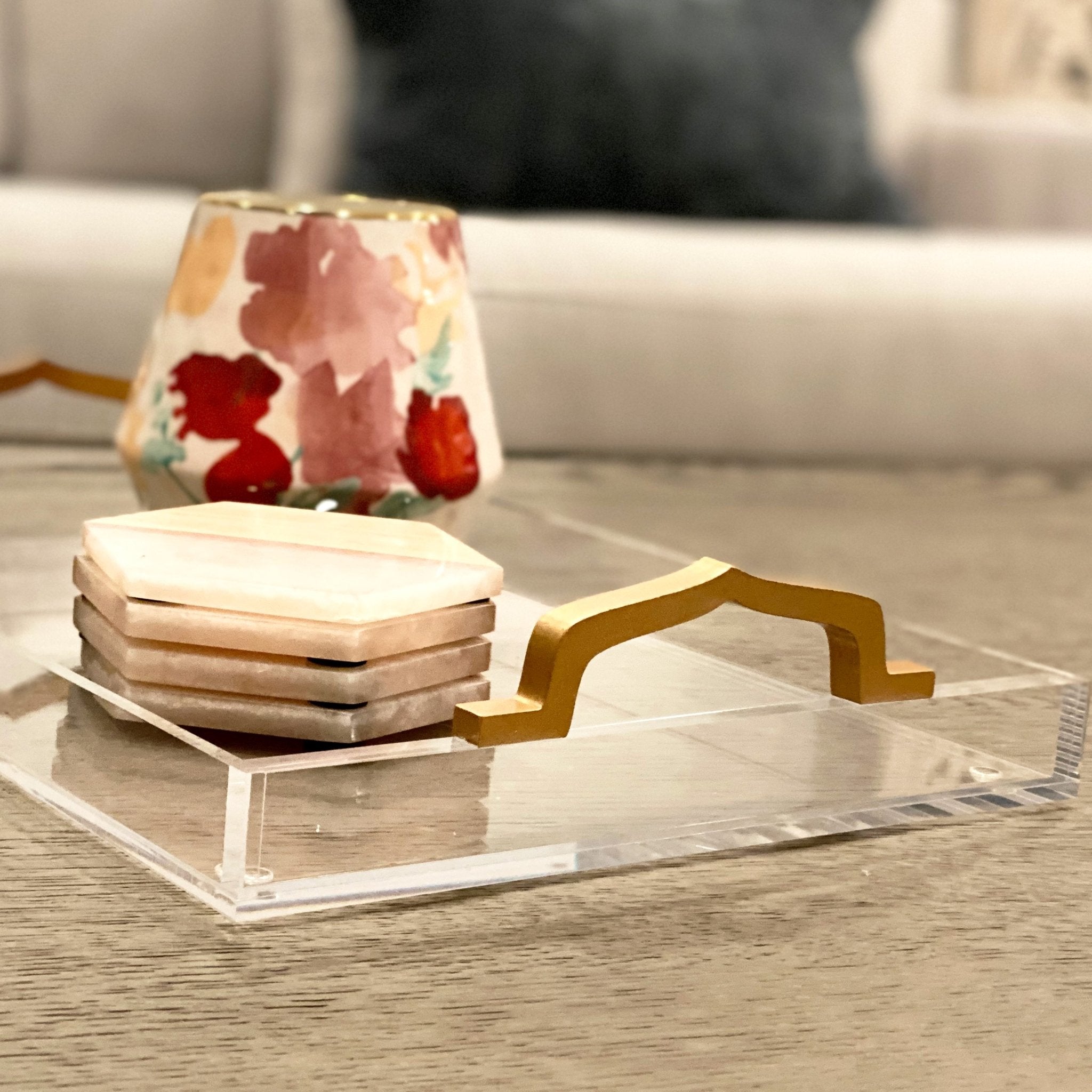 Alhambra Acrylic Tray by Tea + Linen, clear rectangular tray with smooth edges, perfect for serving or decorative display.