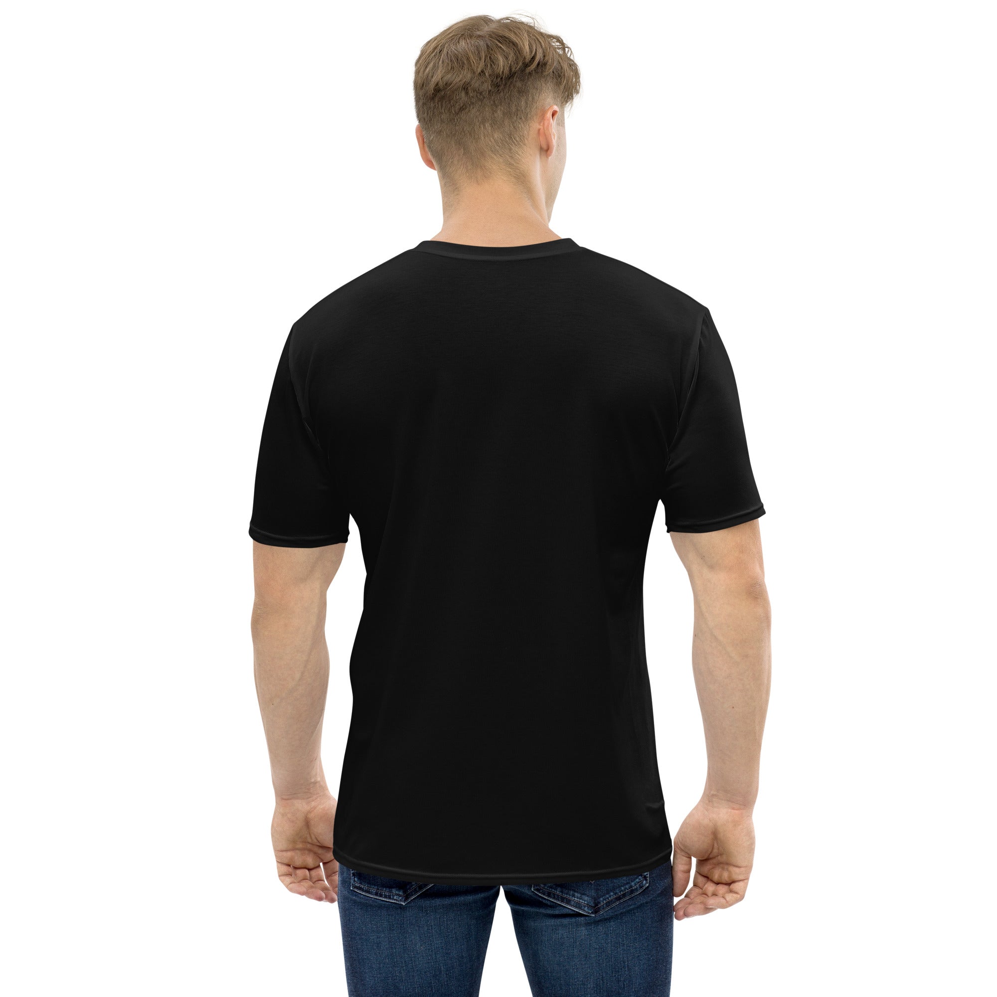 White men's cut-sew Disc Golf Vibes T-Shirt by Dojo Designs with all-over print and crew neck style.