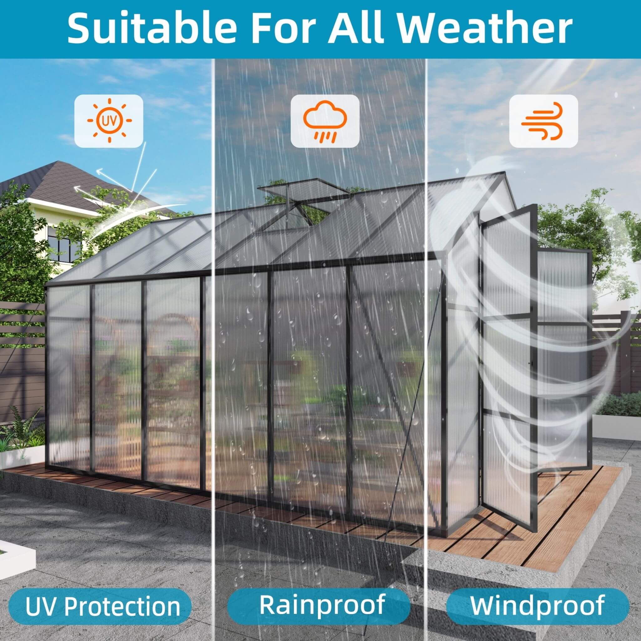 [08X12FT] All-Season Outdoor Backyard Polycarbonate Greenhouse With Raised Base And Aluminum Frame (SAK78614) - We The Collective