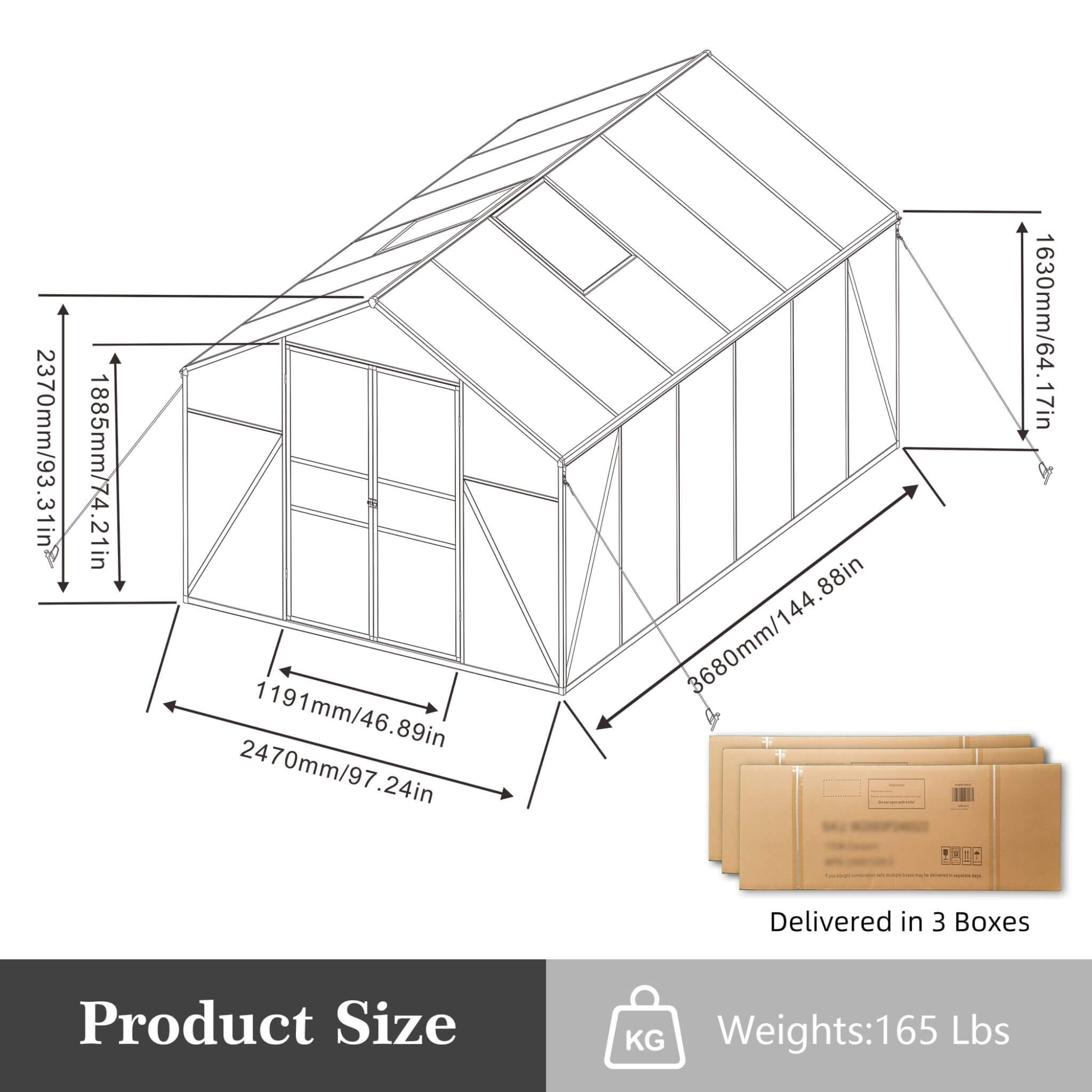 [08X12FT] All-Season Outdoor Backyard Polycarbonate Greenhouse With Raised Base And Aluminum Frame (SAK78614) - We The Collective