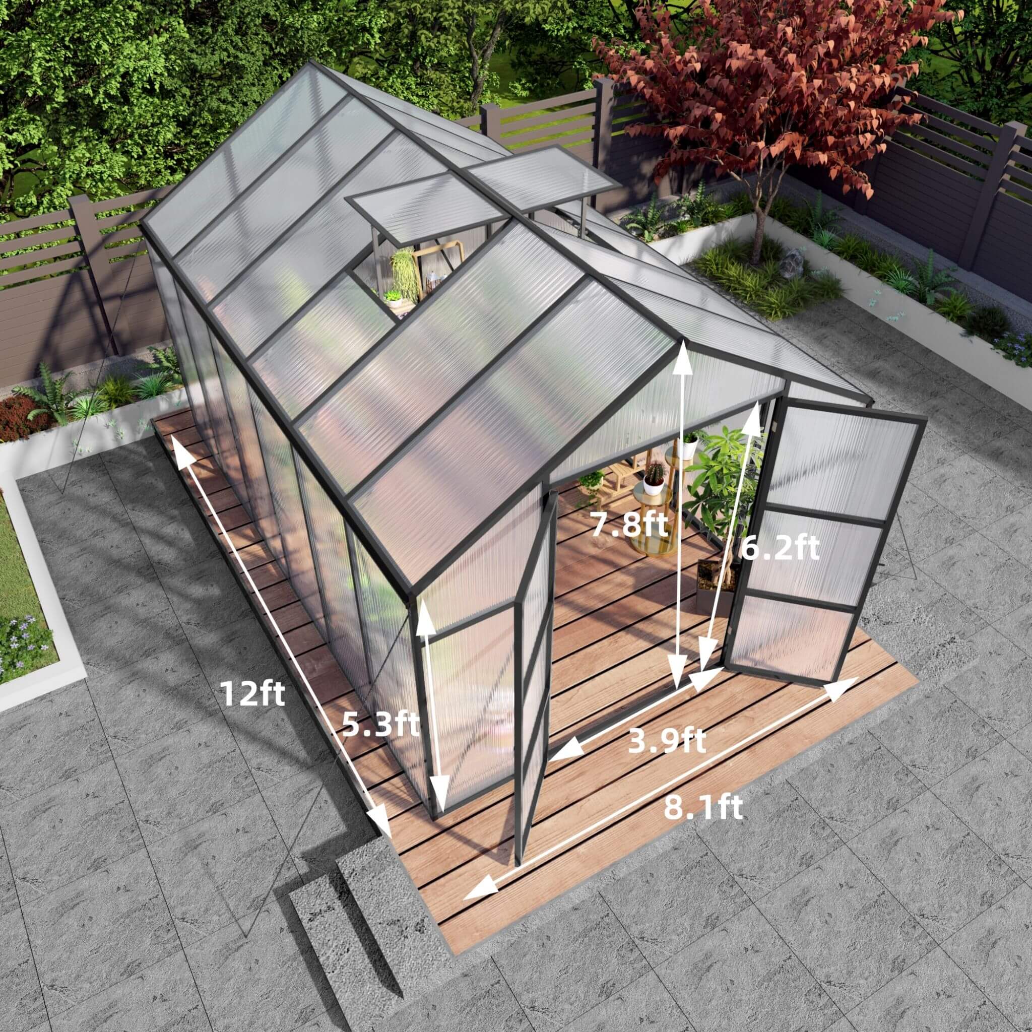 [08X12FT] All-Season Outdoor Backyard Polycarbonate Greenhouse With Raised Base And Aluminum Frame (SAK78614) - We The Collective