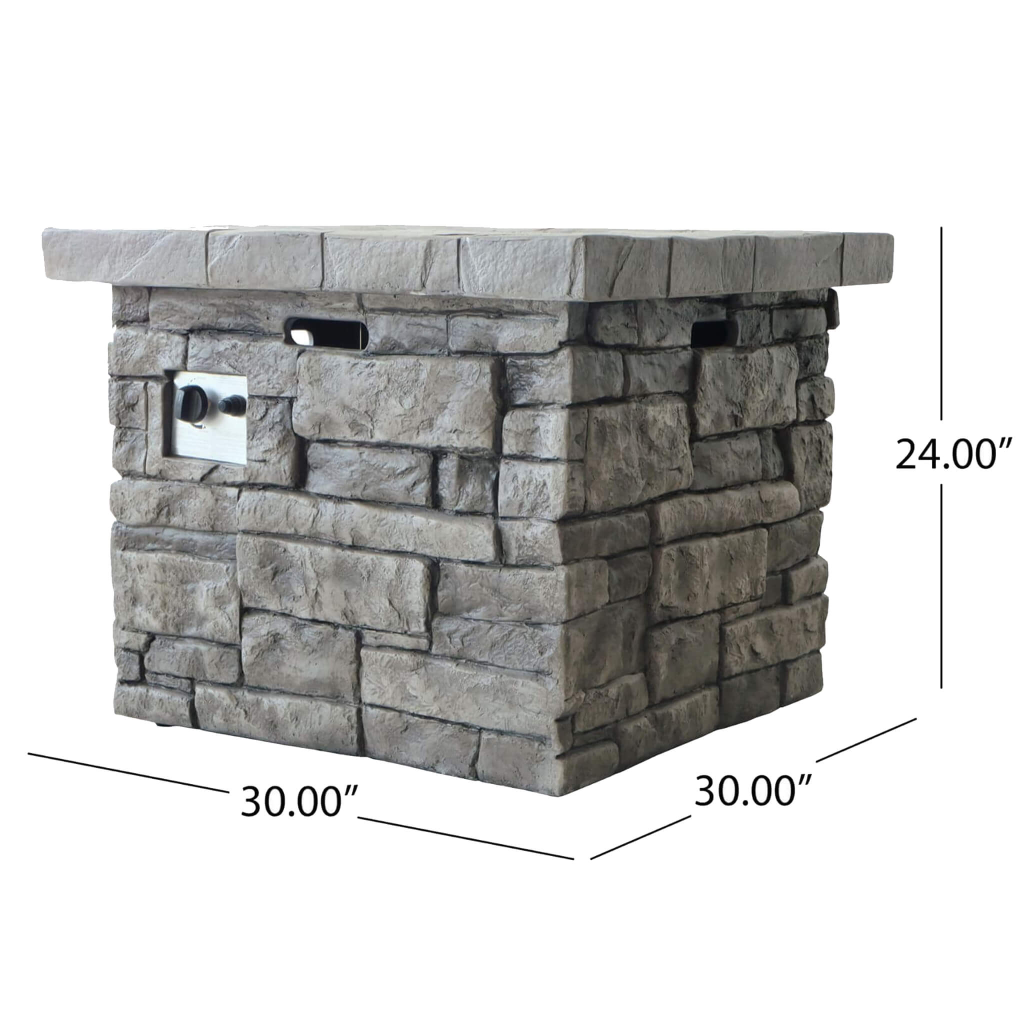 30-inch Alora propane fire table with steel frame and lava rocks, designed for modern outdoor settings.