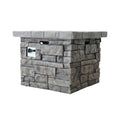 Side view of Alora 30-inch modern propane fire table with steel frame and lava rocks, perfect for outdoor gatherings.