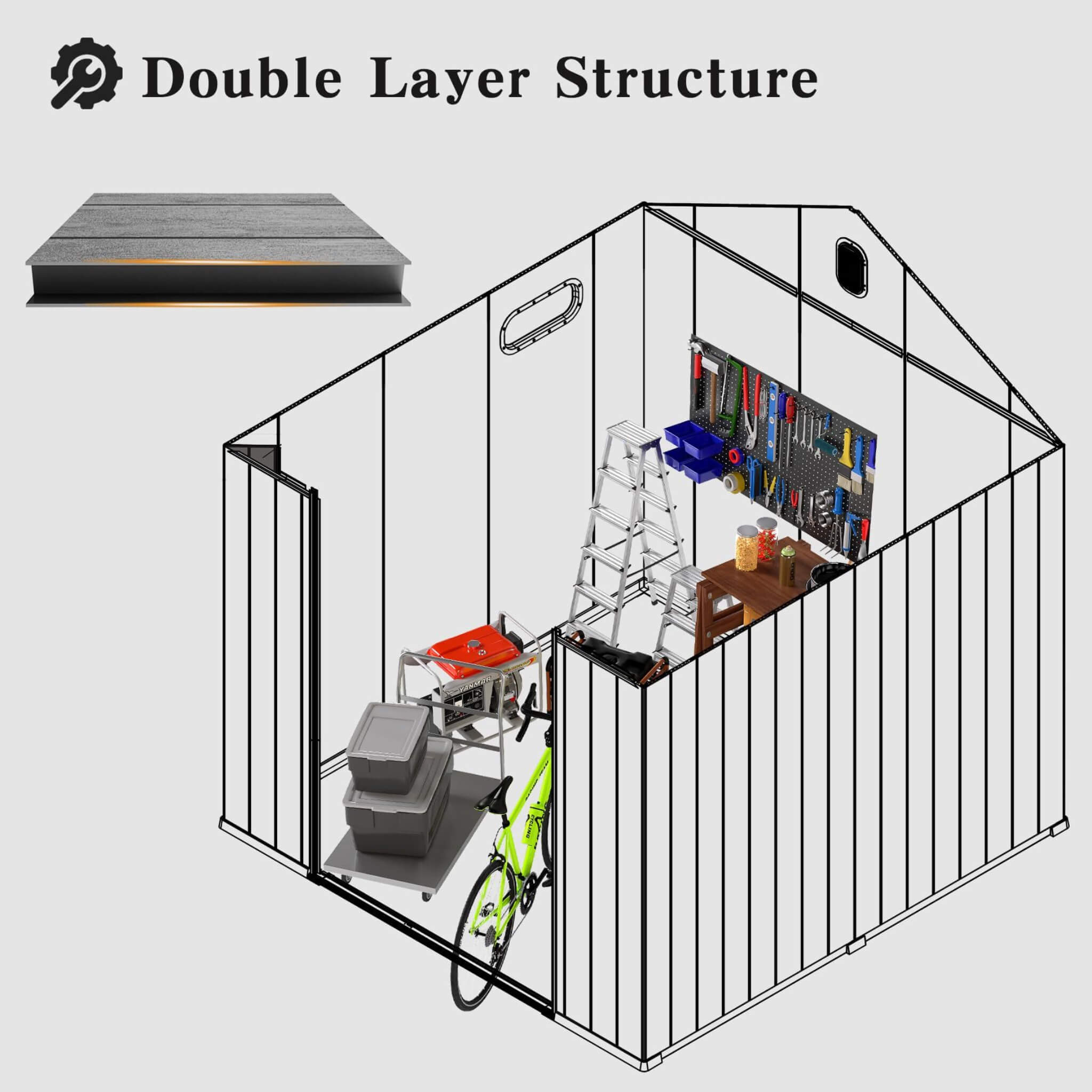 [06X08FT] Alora Heavy-Duty Outdoor All-Weather Resin Storage Shed With Lockable Doors, Windows, And Vents (SAK39874) - We The Collective