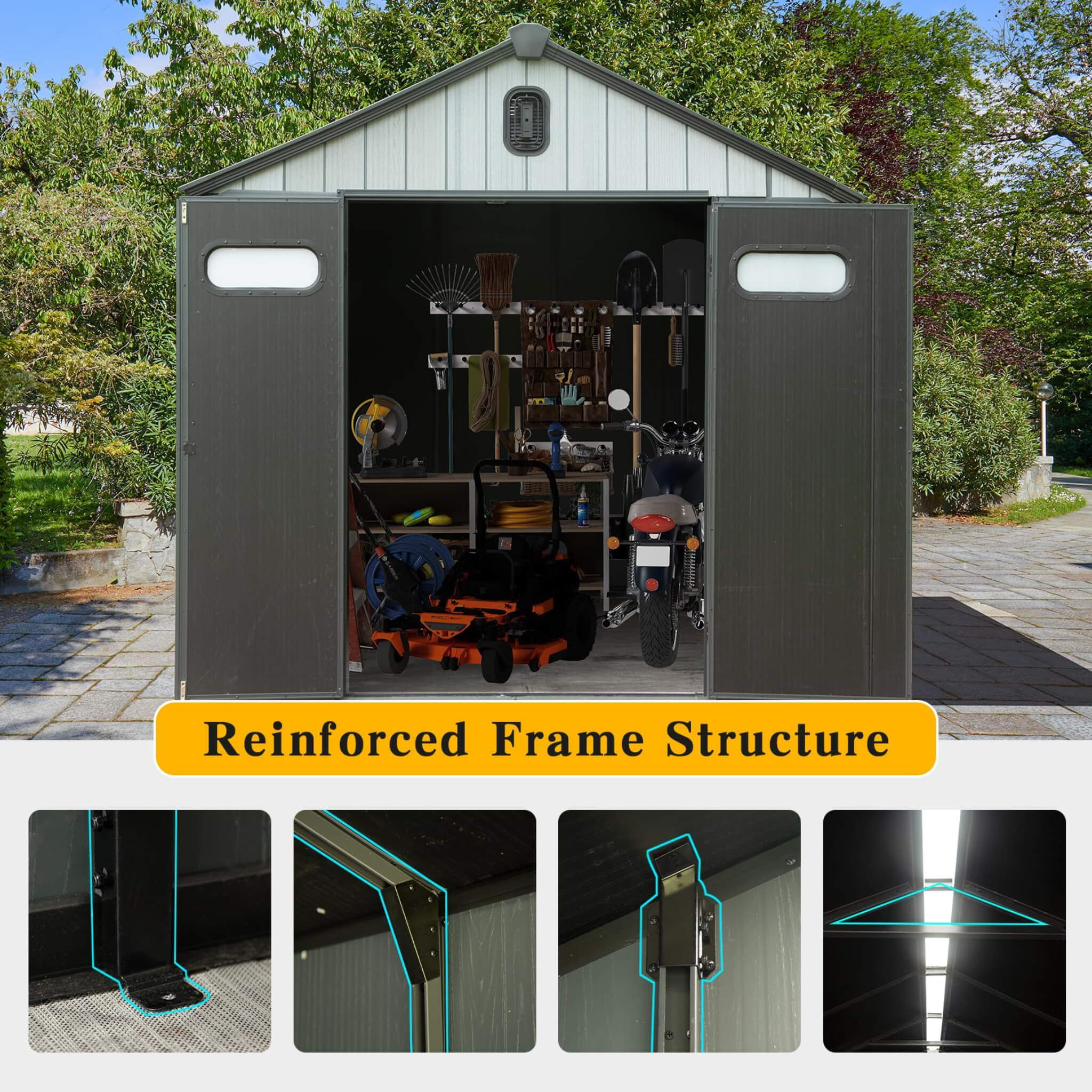 [06X08FT] Alora Heavy-Duty Outdoor All-Weather Resin Storage Shed With Lockable Doors, Windows, And Vents (SAK39874) - We The Collective