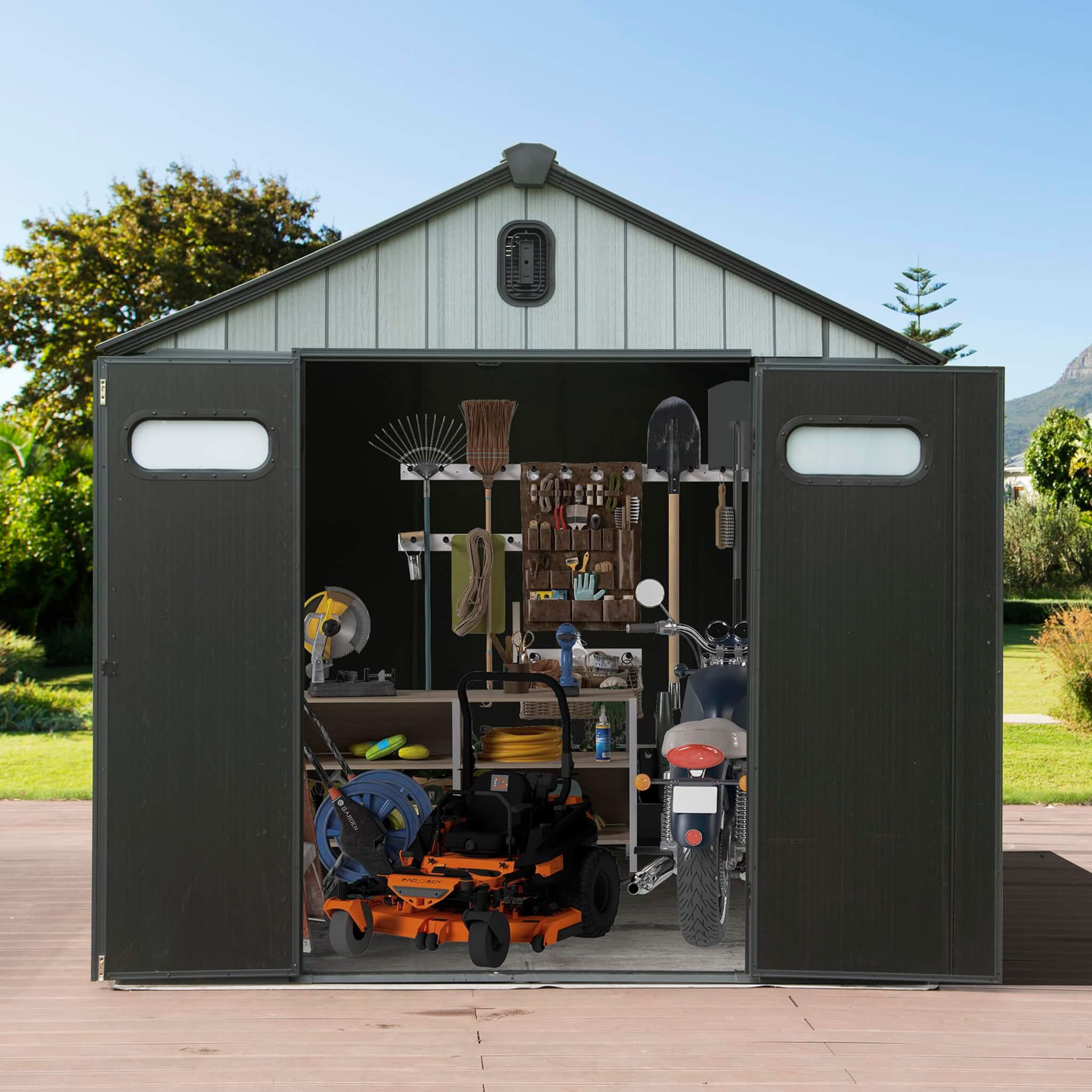 [06X08FT] Alora Heavy-Duty Outdoor All-Weather Resin Storage Shed With Lockable Doors, Windows, And Vents (SAK39874) - We The Collective