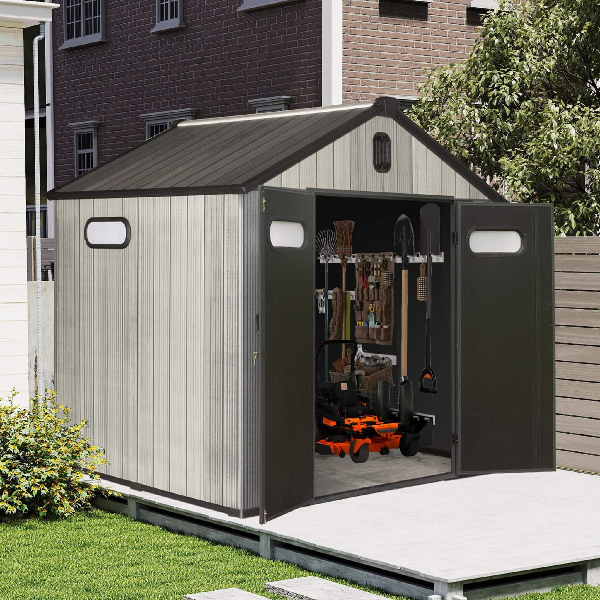 [06X08FT] Alora Heavy-Duty Outdoor All-Weather Resin Storage Shed With Lockable Doors, Windows, And Vents (SAK39874) - We The Collective