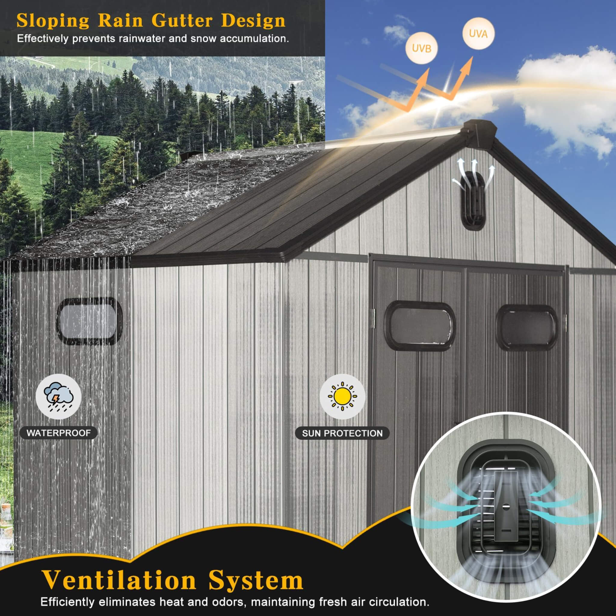 [06X08FT] Alora Heavy-Duty Outdoor All-Weather Resin Storage Shed With Lockable Doors, Windows, And Vents (SAK39874) - We The Collective