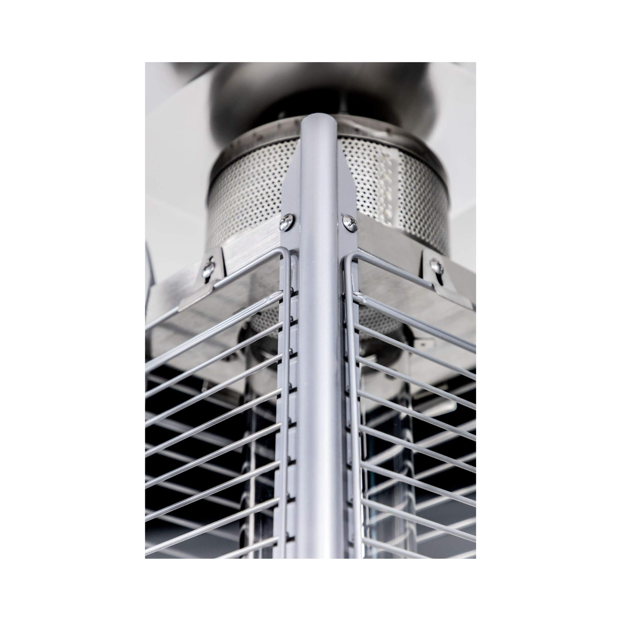 Alora Premium 40K BTU stainless steel patio heater with quartz glass tube, showcasing sleek design and sturdy construction.
