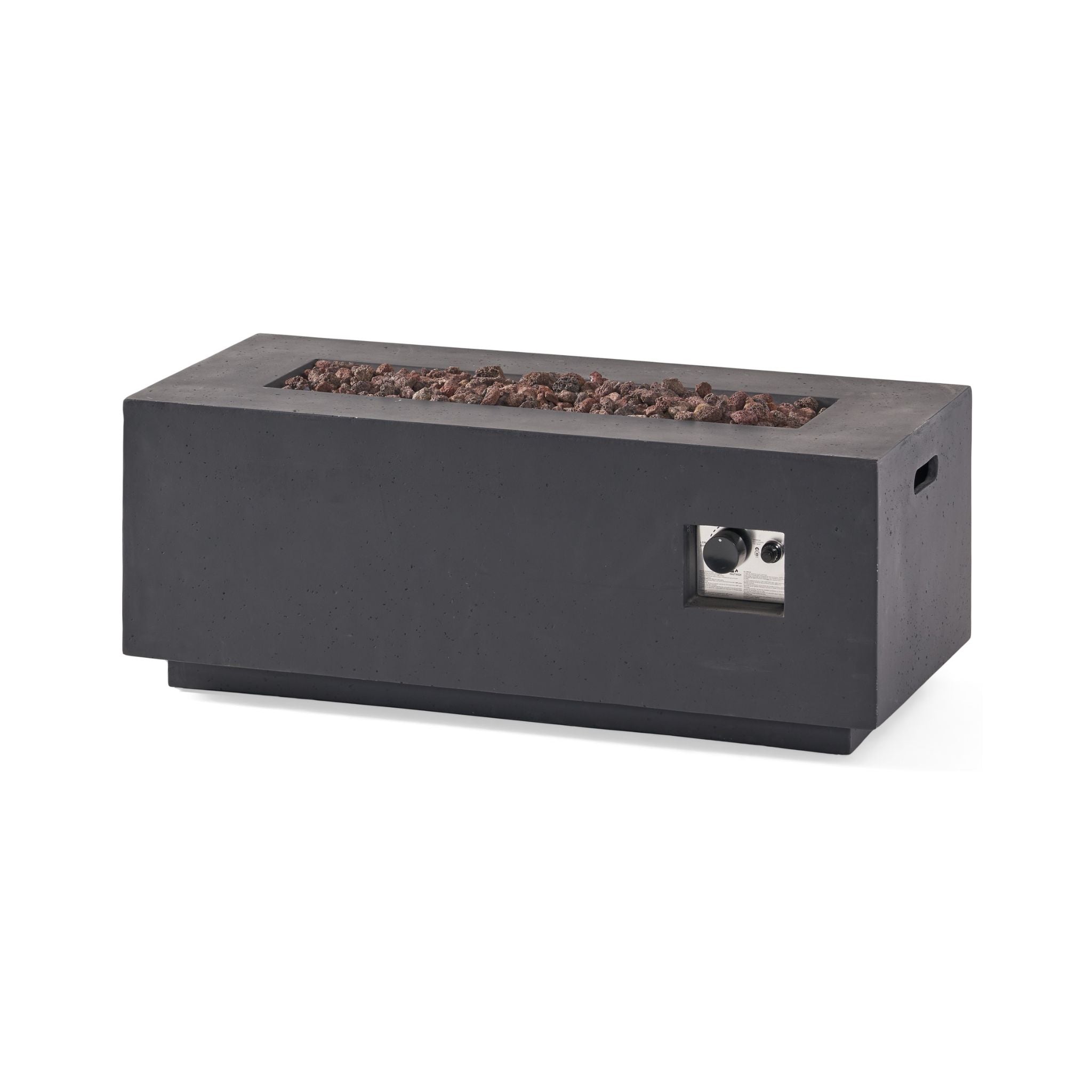 Back view of the Alora Premium rectangular propane gas fire pit table with 40K BTU, designed for outdoor contemporary settings.