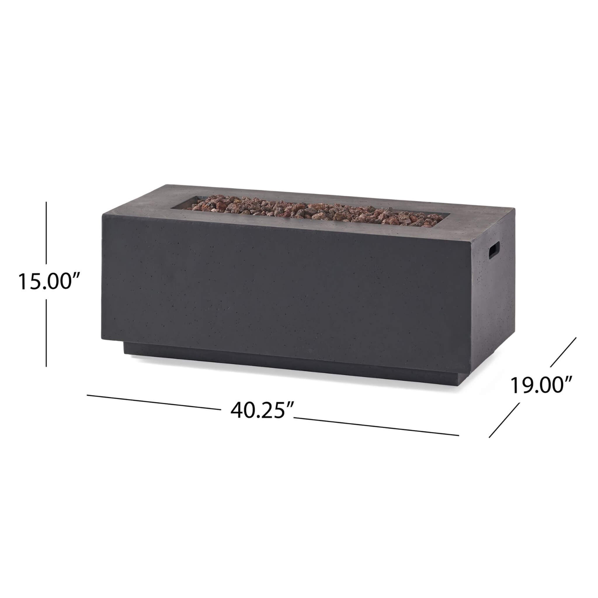 Alora Premium contemporary rectangular propane gas fire pit table with 40K BTU, ideal for outdoor gatherings.