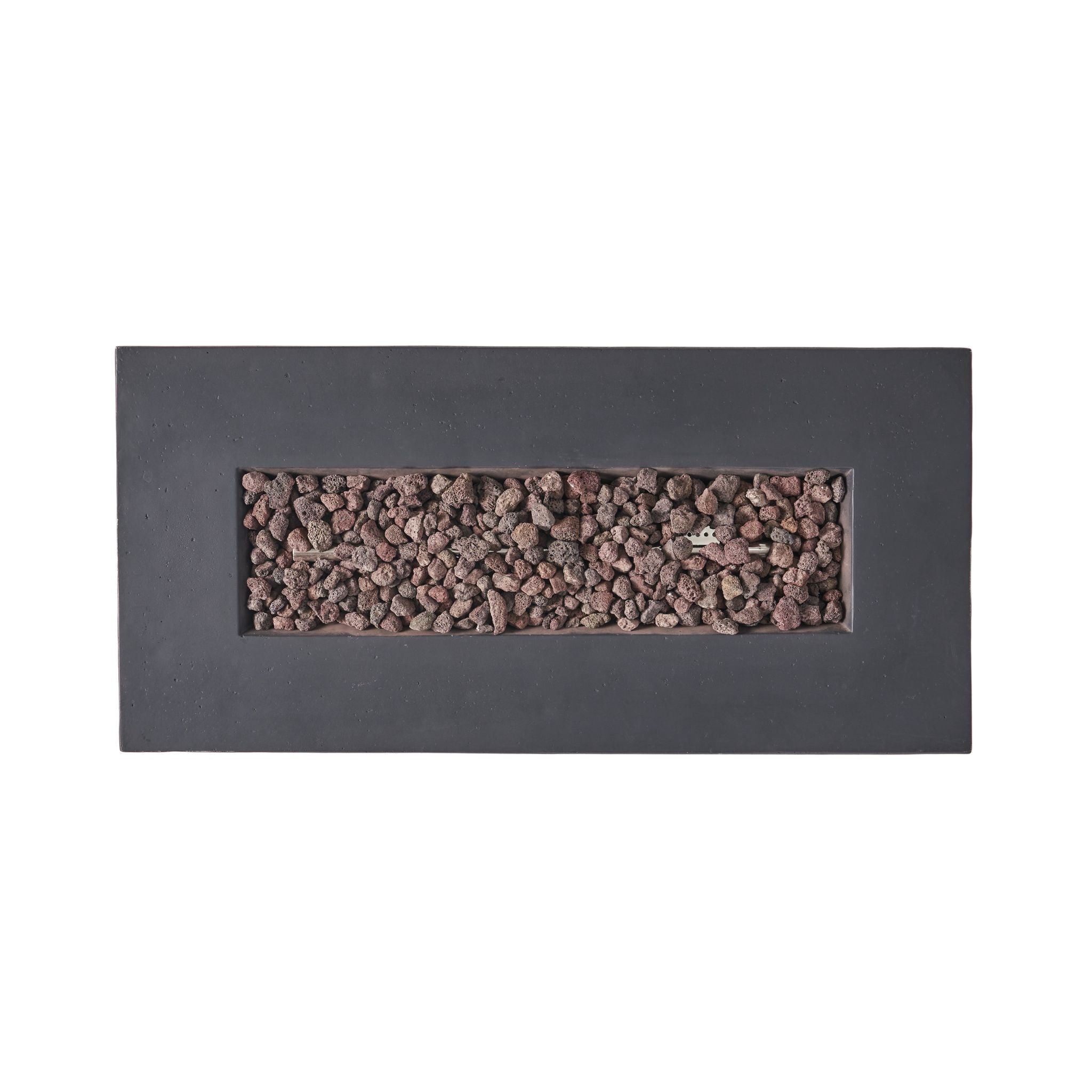 Top view of Alora contemporary rectangular propane gas fire pit table with 40K BTU, designed for outdoor use.