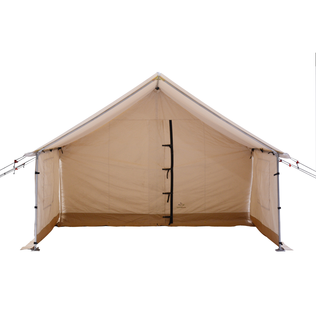 White Duck Outdoors Alpha Wall Tent canvas porch front view showing durable fabric, entrance flaps, and sturdy tent structure.