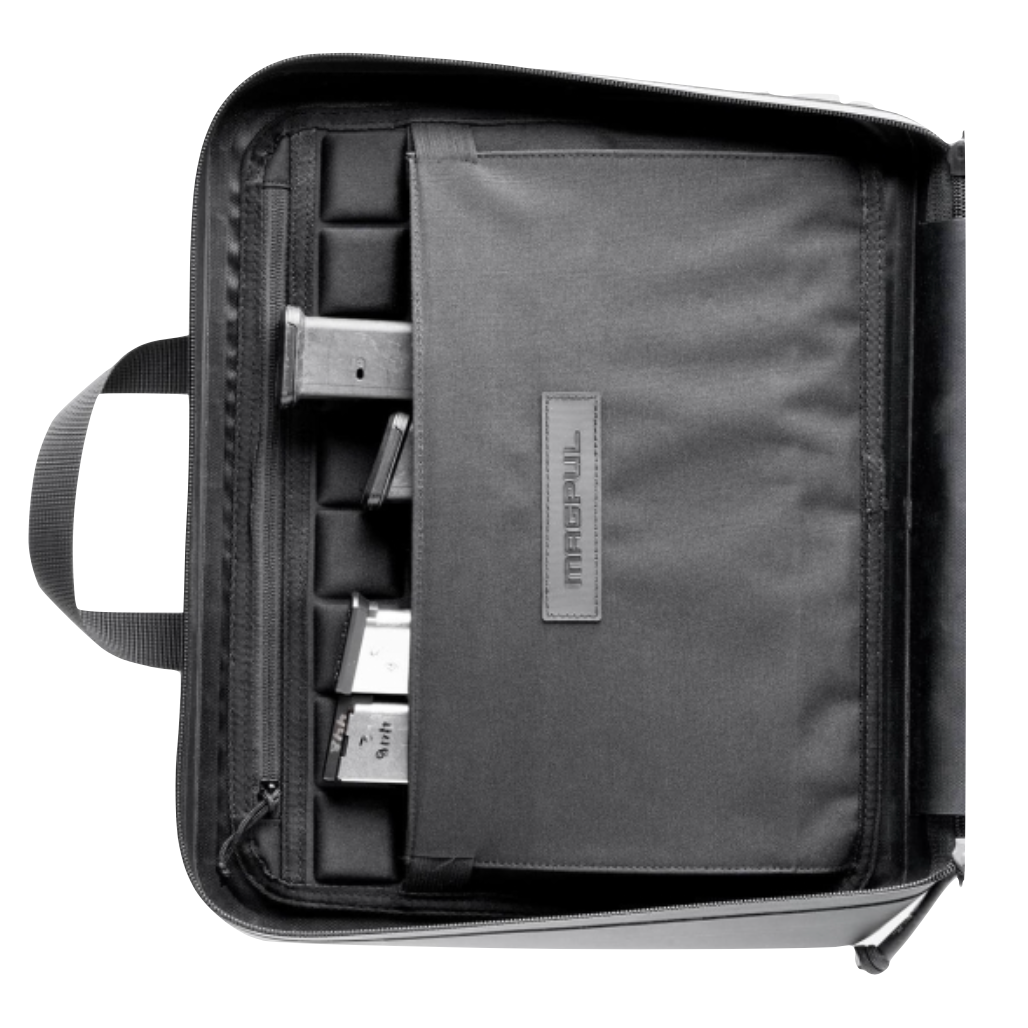 Black DAKA Double Pistol Case by HCC Tactical, featuring durable construction and spacious compartments for firearms.