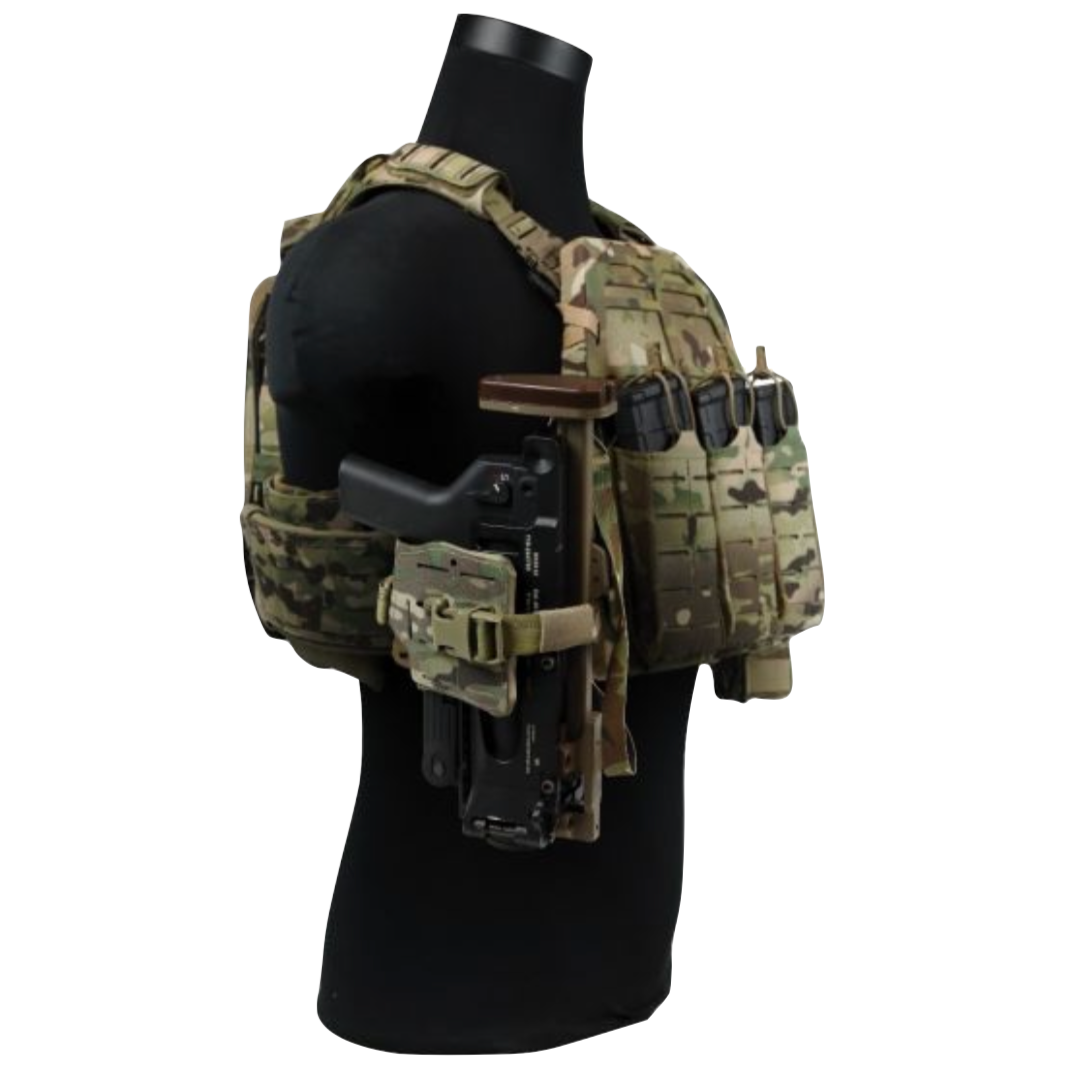 Coyote brown HCC Tactical universal grenade launcher holster with secure equipment retention design.