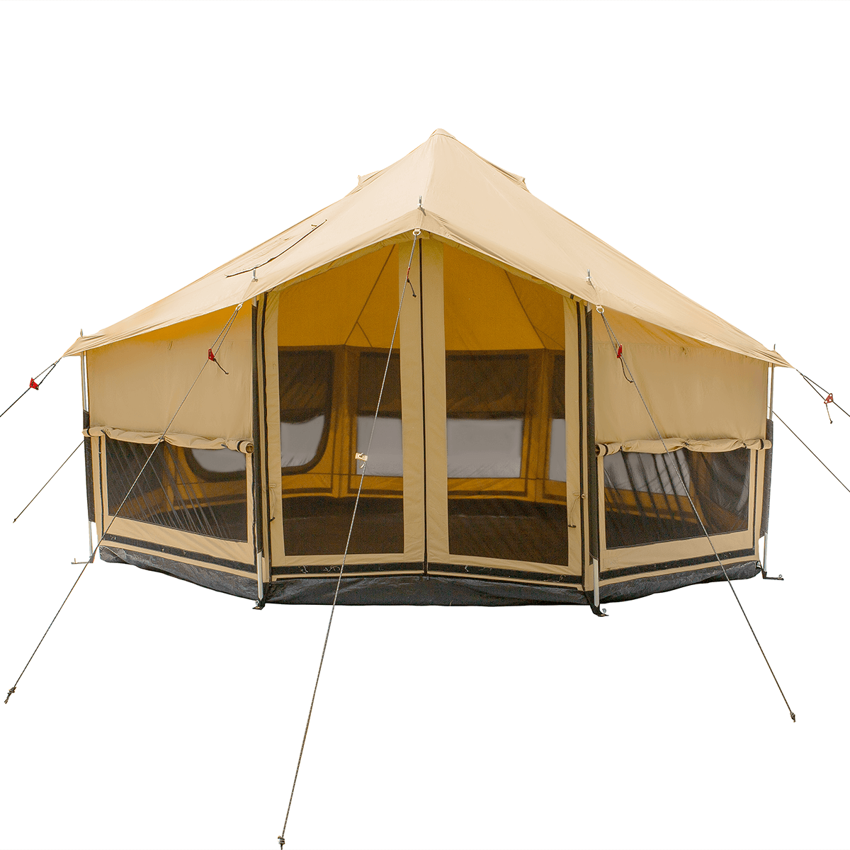 White Duck Outdoors Altimus Bell Tent set up outdoors, showcasing its spacious design, durable fabric, and classic bell shape.