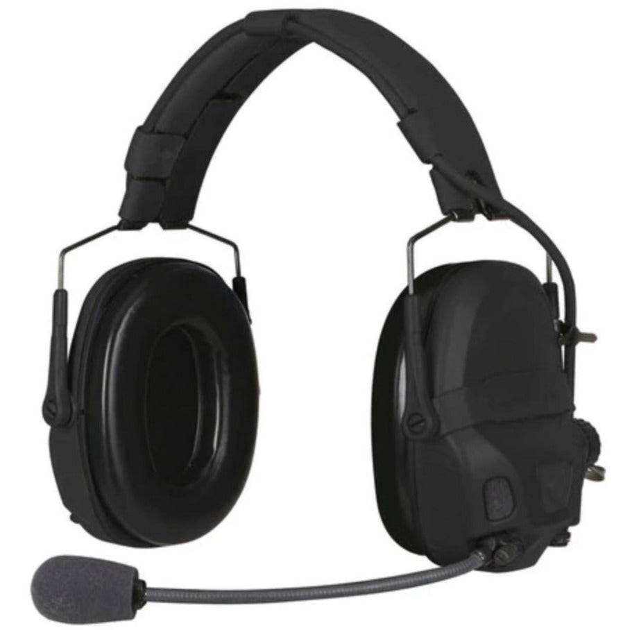 HCC Tactical AMP Communication Headset with connectorized design for hearing protection and communication, shown with ear cups and microphone.