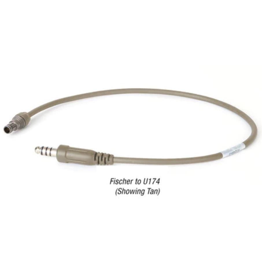 HCC Tactical AMP headset downlead cable for hearing protection and communication, connected to OPS-Core helmet.