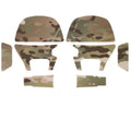 HCC Tactical AMP MultiCam Skin Sets for hearing protection and communication, shown with communication cables and padding.
