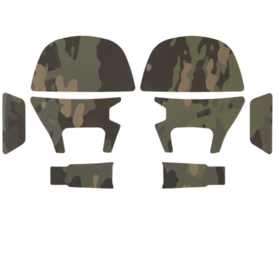 HCC Tactical AMP MultiCam Skin Sets for hearing protection and communication, featuring camouflage design and tactical gear.