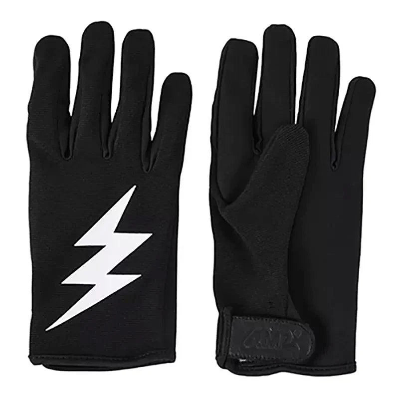 Black AMZ™ motorcycle gloves by Bean's Moto Booth with reinforced palms and adjustable straps, designed for motorcycle riding.