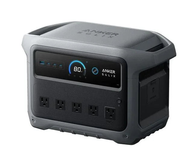 Green Vista Living Anker SOLIX C1000 Gen2 portable solar generator with 200W solar panel, showing the device and panel outdoors.