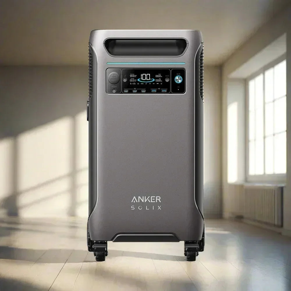 Anker SOLIX F3800 portable solar generator kit by Green Vista Living, showing front view with handles and control panel.