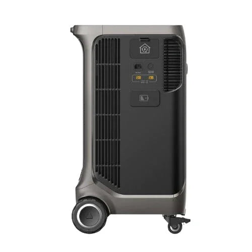 Left view of Green Vista Living Anker SOLIX F3800 Solar Generator Kit showing panels, control panel, and port connections.