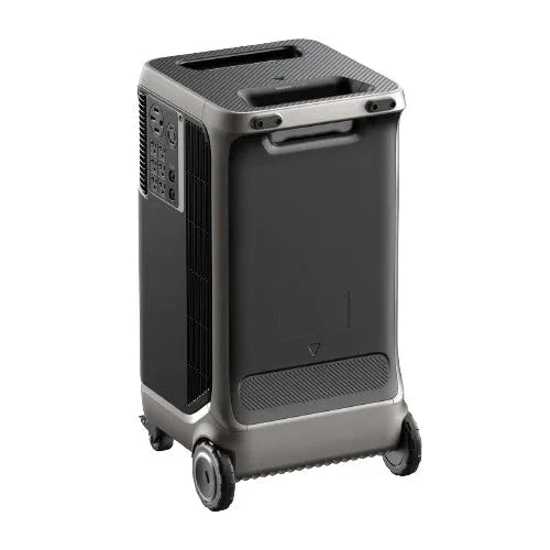 Green Vista Living Anker SOLIX F3800 solar generator kit with right and rear view, showing portable design and multiple charging ports.