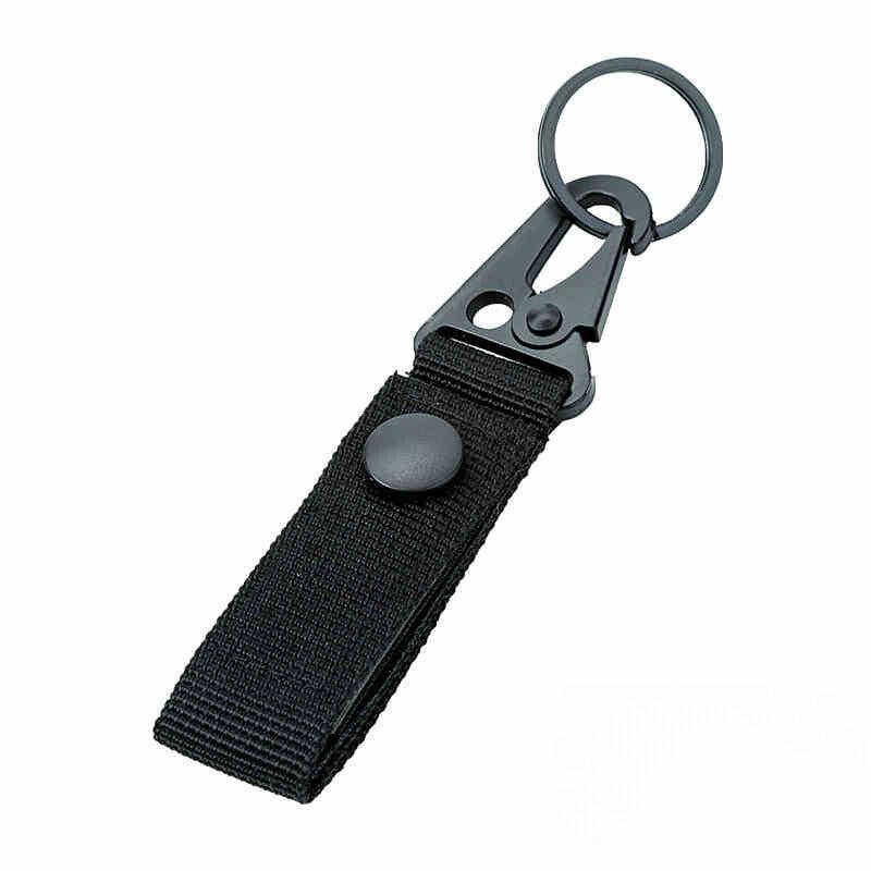Outdoor nylon eagle beak hook by Bean's Moto Booth, rugged metal hook with durable nylon strap for outdoor gear attachment.
