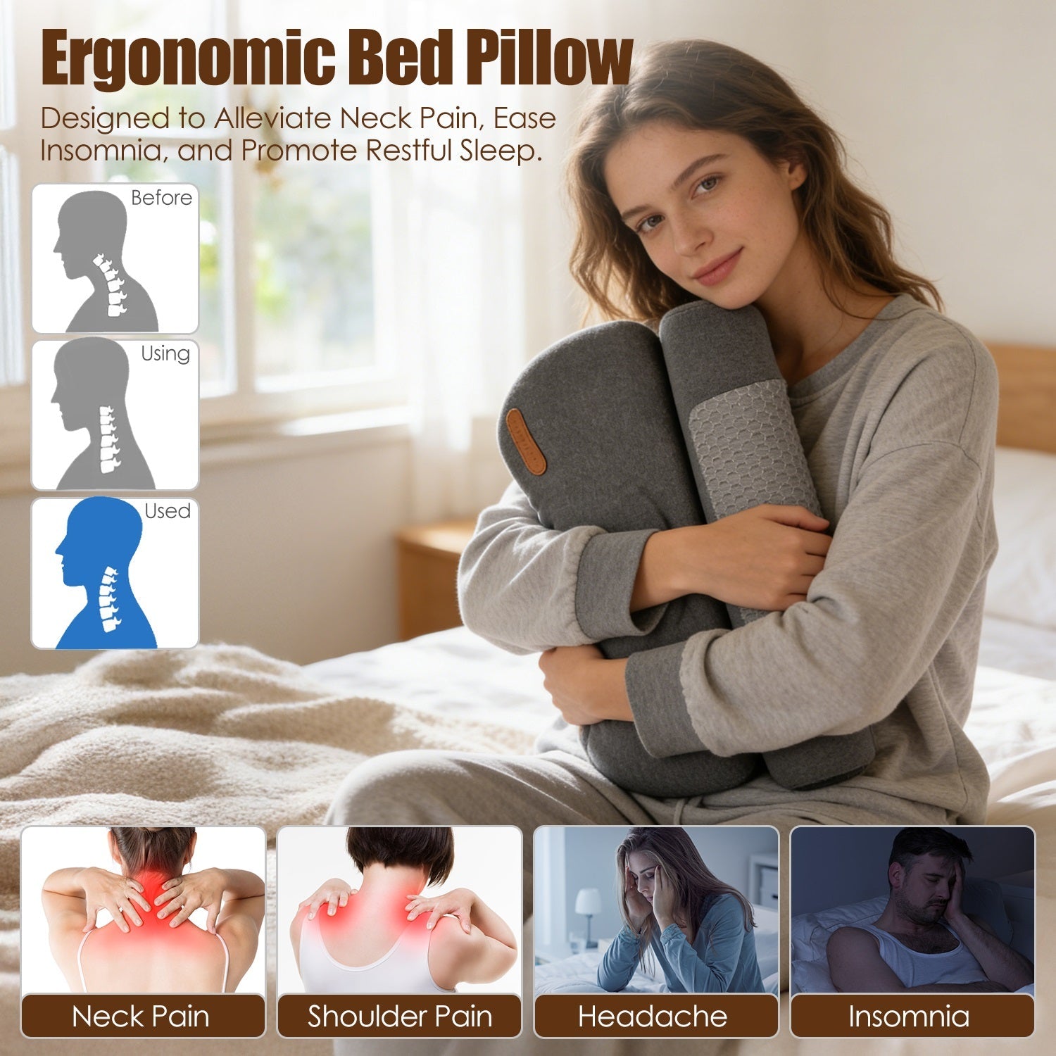 USB Heated Neck Pillow Zero Pressure Memory Foam Cervical Neck Pillow Heated Bed Pillow with Eye Mask Adapter for Pain Relief - OVERLANDERS Outfitter