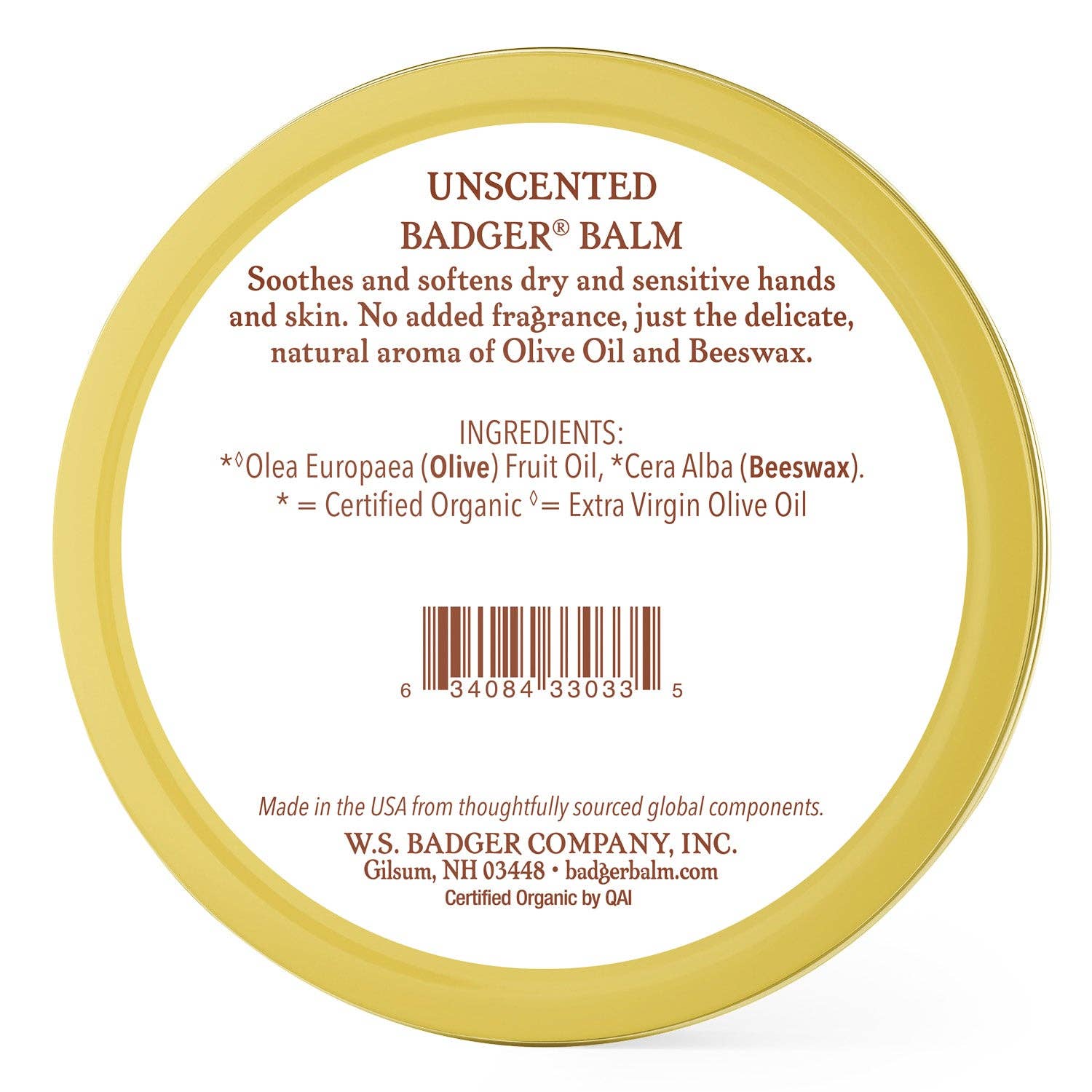 Unscented Badger Balm by Slowly, natural skincare balm in a small tin container with a smooth, creamy texture