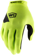 Gio's Outdoors 100% Ridecamp women's full finger gloves in fluorescent yellow and black, large size, with breathable fabric and grip details.