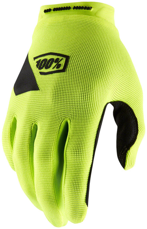 Gio's Outdoors 100% Ridecamp women's full finger gloves in fluorescent yellow and black, large size, with breathable fabric and grip details.