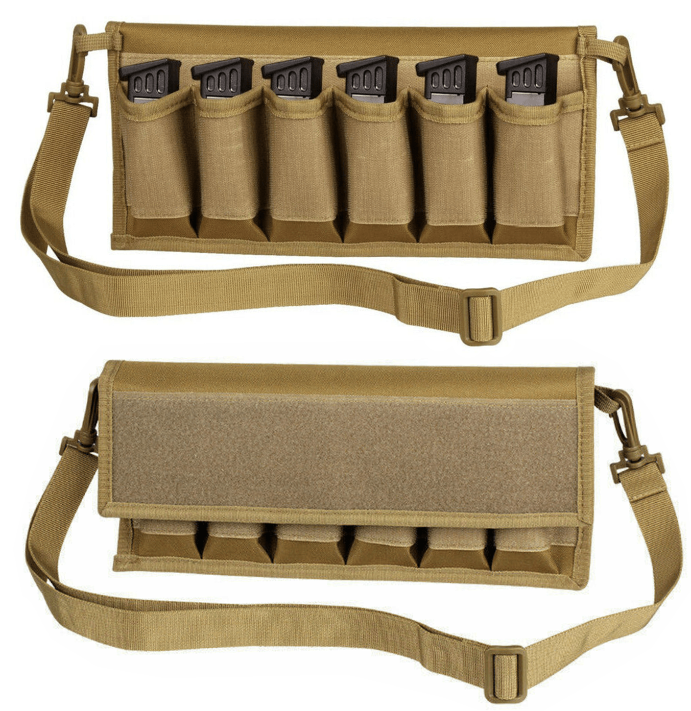 Tan SFT2 Tactical magazine storage pouch featuring a durable design for organized carrying of magazines and accessories.