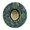 Dark green COR Surf straw beach lifeguard sun hat with wide brim and adjustable chin strap, ideal for sun protection at the beach.