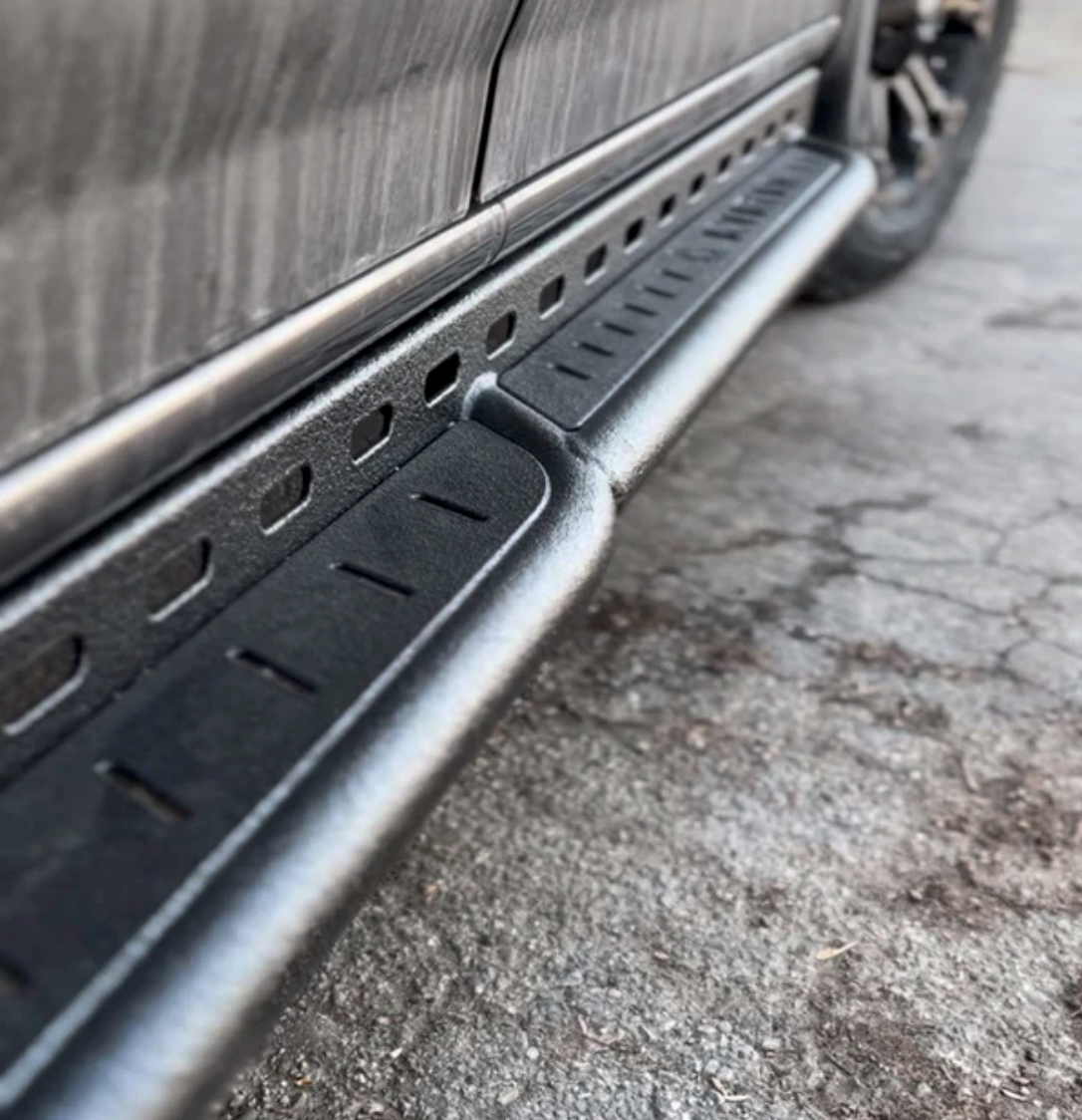 Mercedes Sprinter Rockbody side steps by Avatar Offroad, durable metal side steps for van access and protection.
