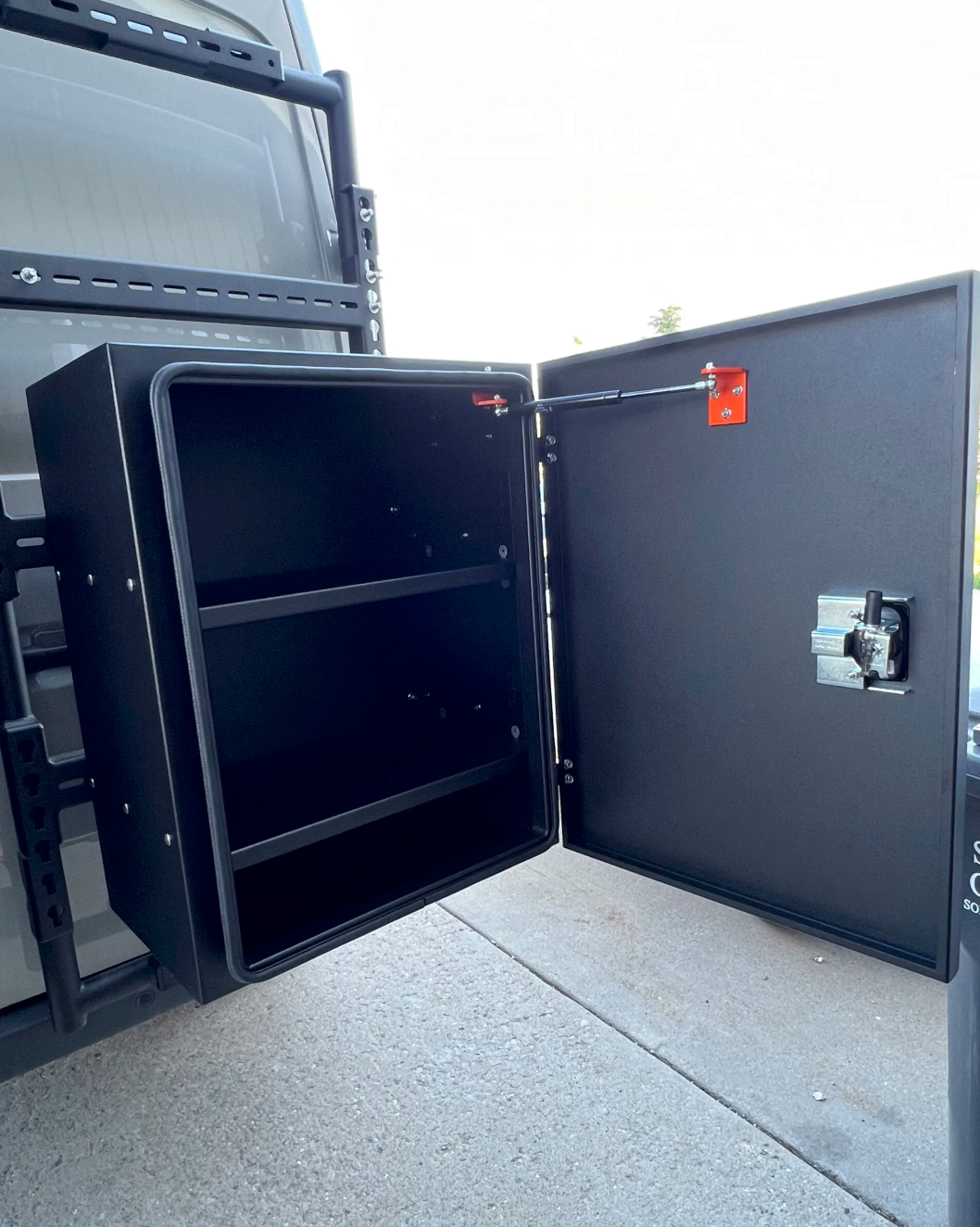 Avatar Offroad Kilo Box storage container, rugged van interior with the durable Kilo Box for organized gear storage.