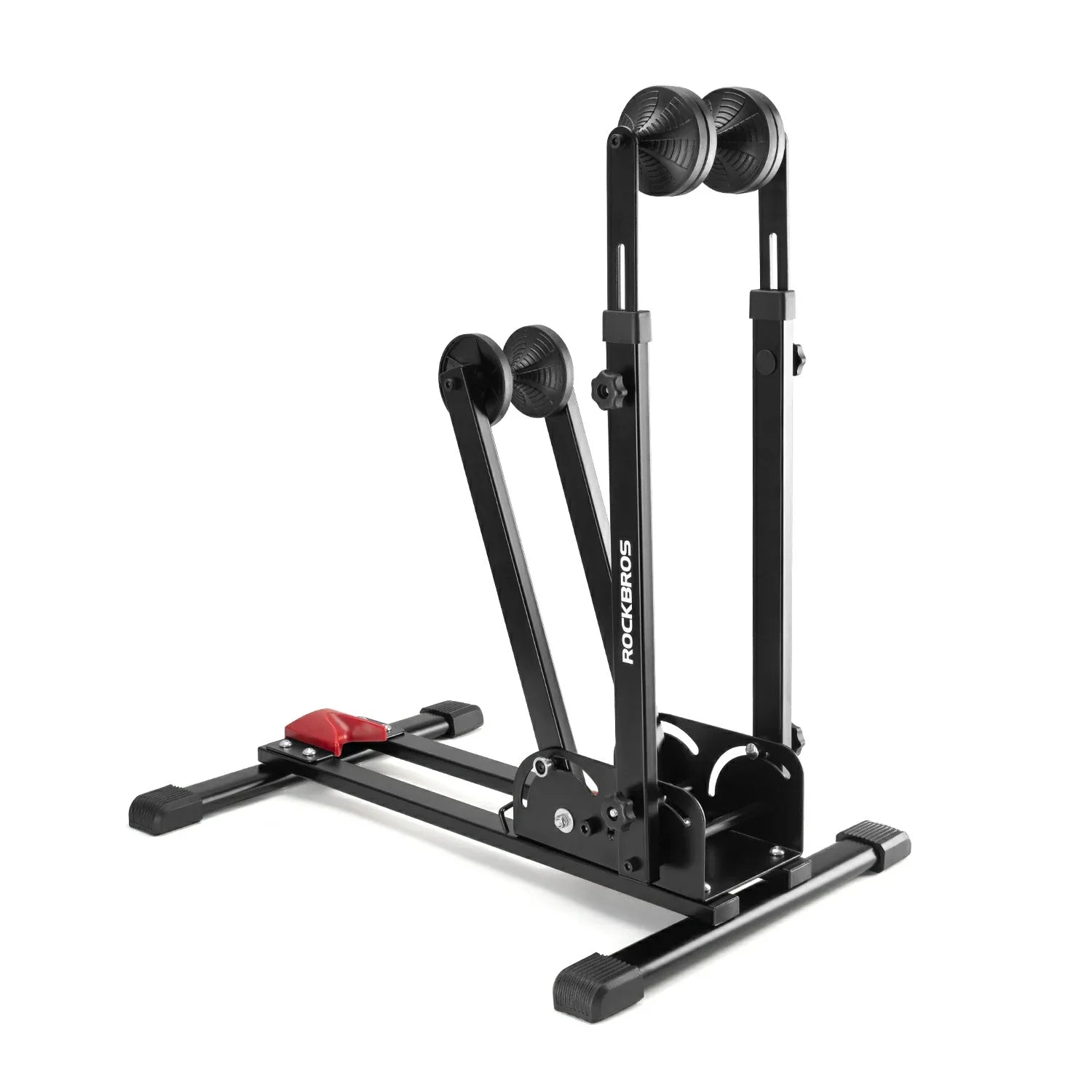 RockBros-US 2-in-1 adjustable bike stand made of carbon steel, foldable floor rack for 24-27.5 inch wheel bikes.