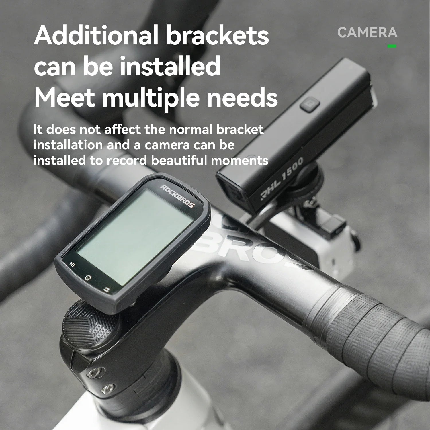 ROCKBROS-US adjustable bike headset cap with Garmin mount for bike computer attachment, secure and versatile cycling accessory.